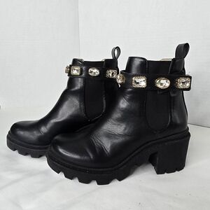 Steve Madden Black Ankle Chunky  Boots with Crystal Embellishments Y2k Grunge